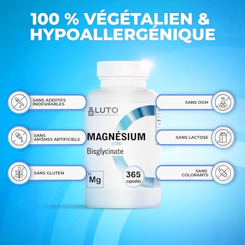 Magnésium l-Glycinate - 365 Gélules - 186 mg Magnésium Élémentaire par Dose - LUTO Supplements