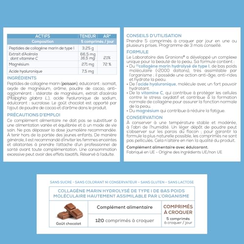 COLLAGENE MARIN BEAUTE GRANIONS - Collagène et Acide Hyaluronique + Vitamine C - Complément Alimentaire pour la Peau - G