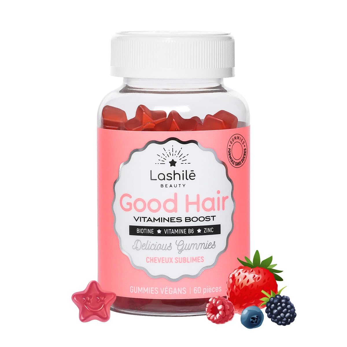 Lashilé Beauty - Vitamines pour cheveux - Croissance et fortification - Alimentaire - Fait en France - Biotine, Zinc, Vi