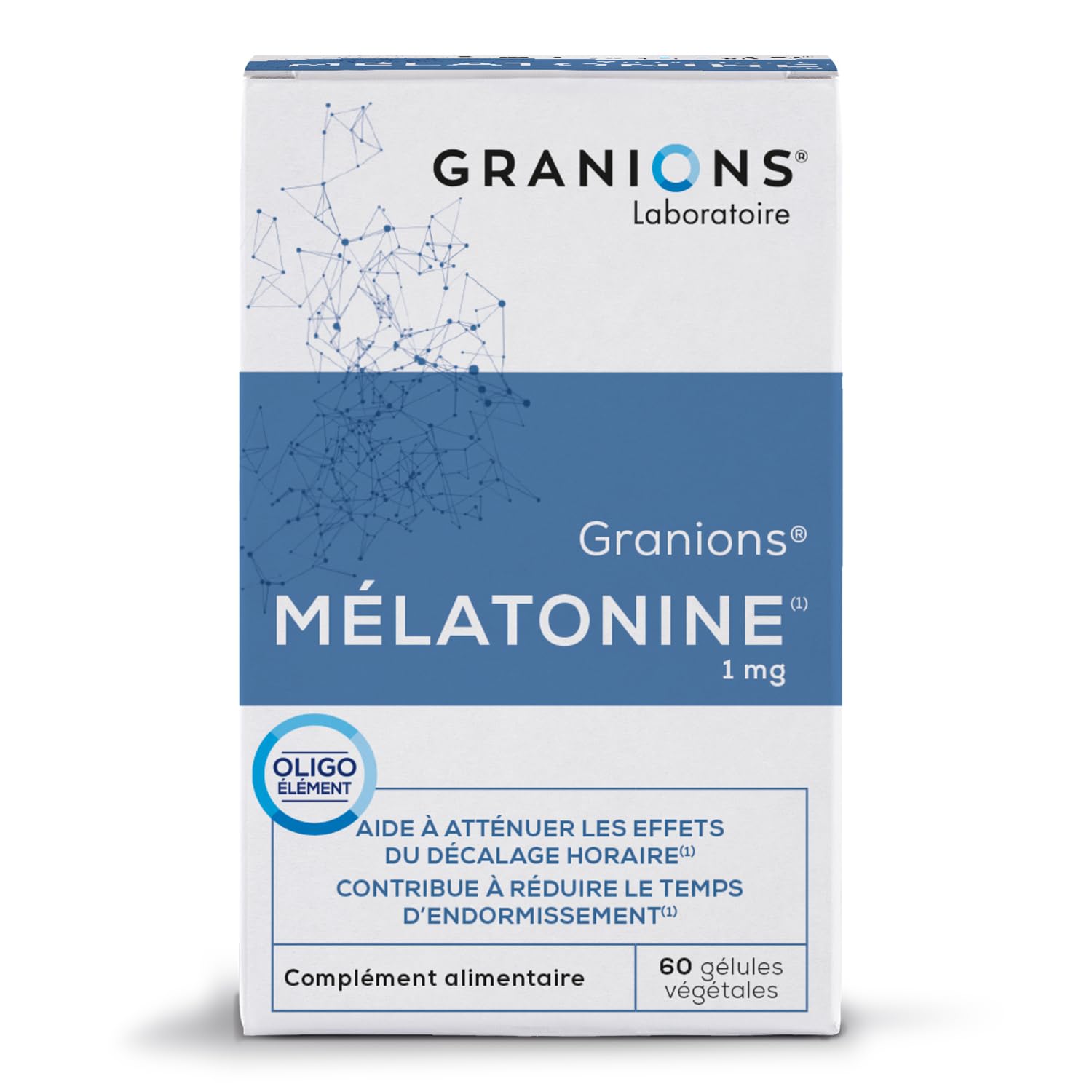 Mélatonine GRANIONS | Sédatif naturel 1mg gélules avec Magnésium | Sommeil réparateur pour jet lag | 60 gélules, complém