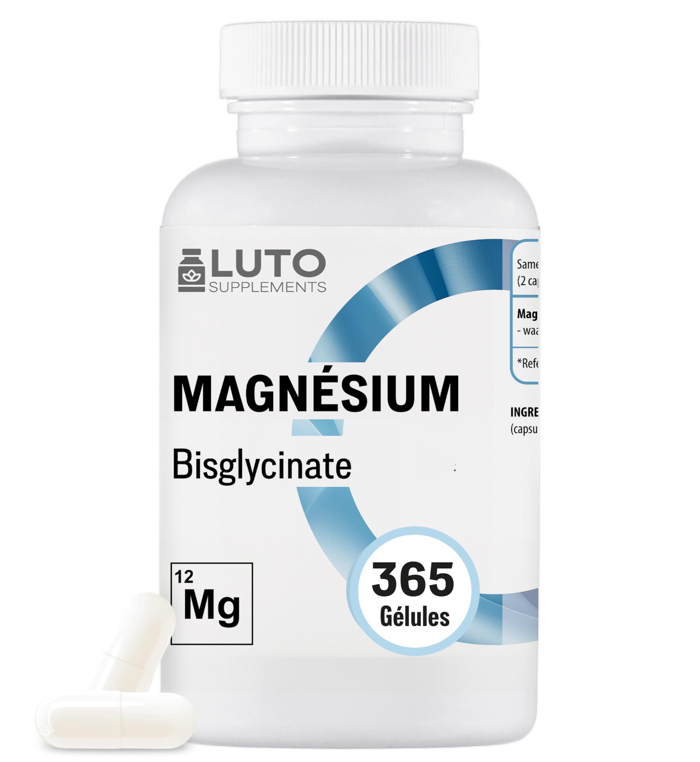 Magnésium l-Glycinate - 365 Gélules - 186 mg Magnésium Élémentaire par Dose - LUTO Supplements